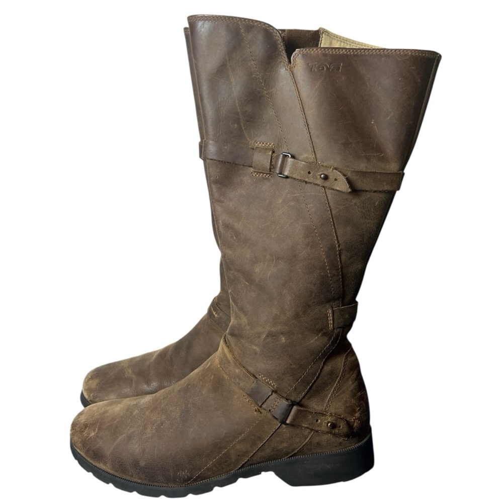 Teva waterproof tall brown leather boots size 10